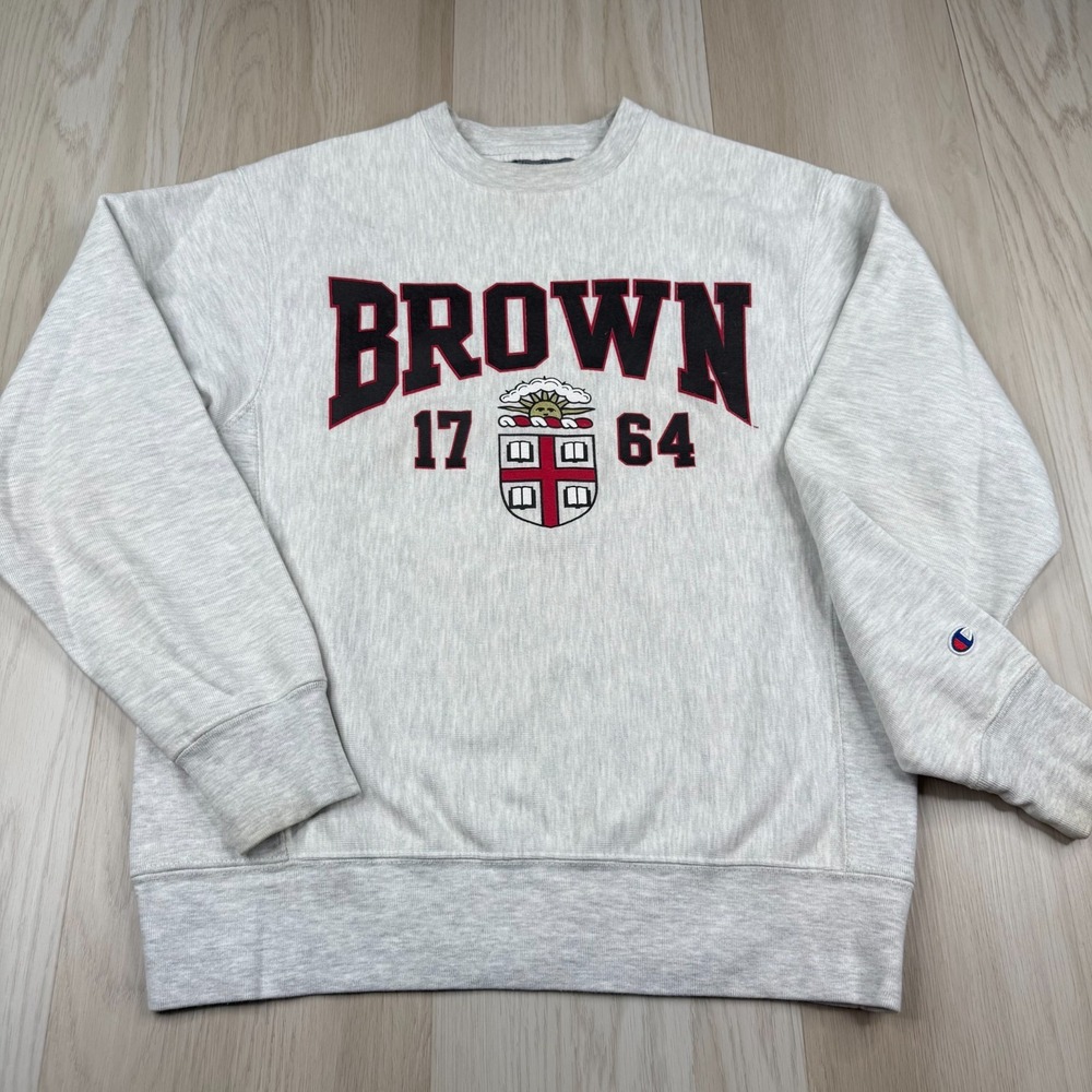 Champion Reverse Weave Mens Long Sleeve Crewneck Brown University Size S